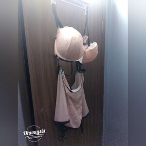 Victoria’s Secret Lace Bustier Garter Lingerie Set Blush Pink Black Trim Sexy